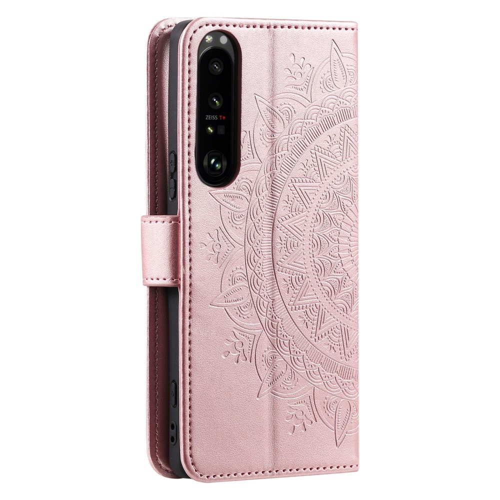 Étui en cuir Mandala Sony Xperia 1 V, or rose