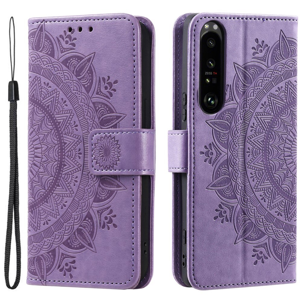 Étui en cuir Mandala Sony Xperia 1 V, violet