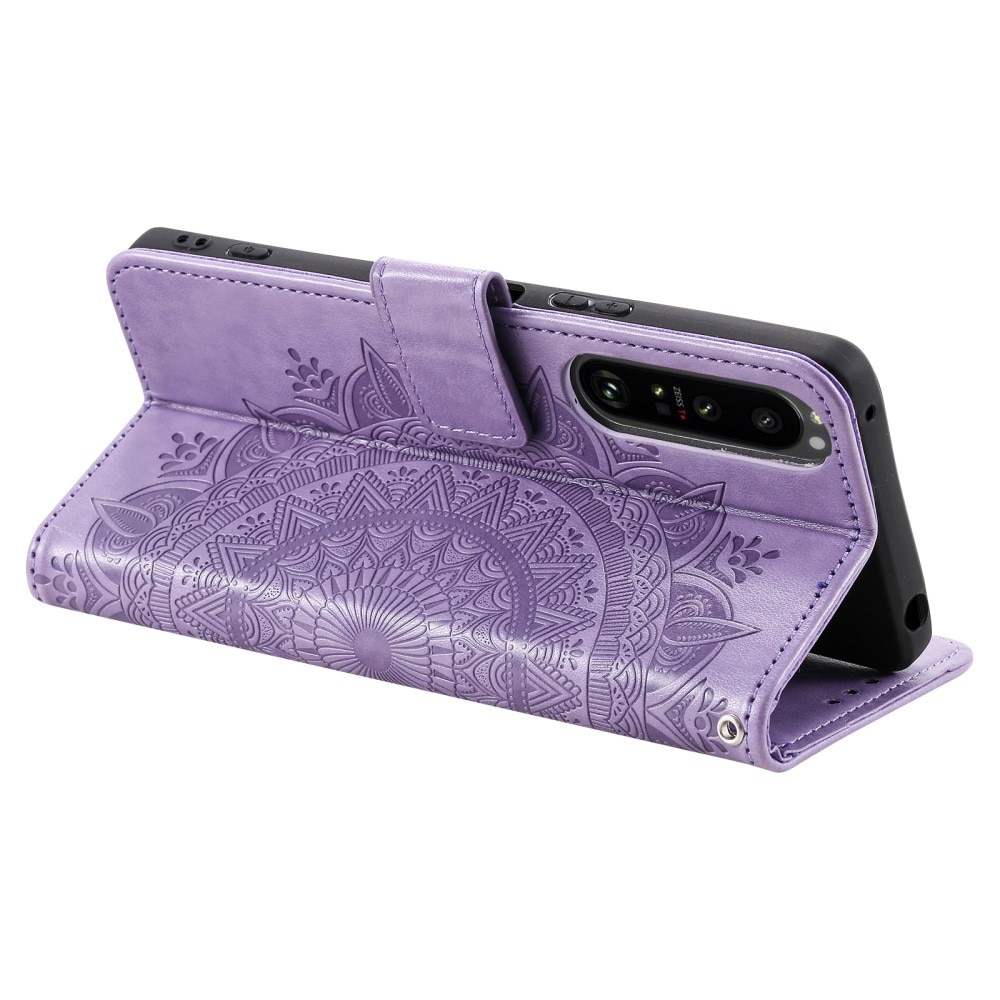 Étui en cuir Mandala Sony Xperia 1 V, violet