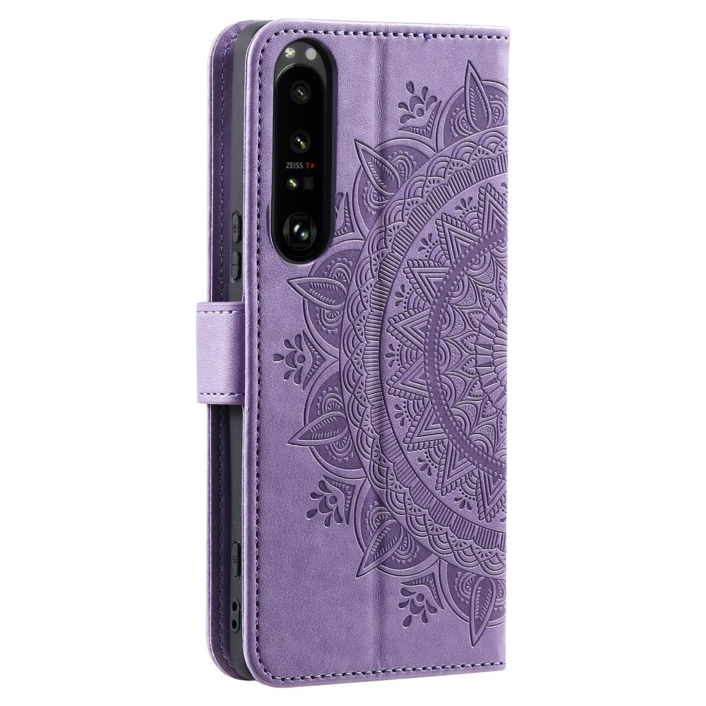 Étui en cuir Mandala Sony Xperia 1 V, violet