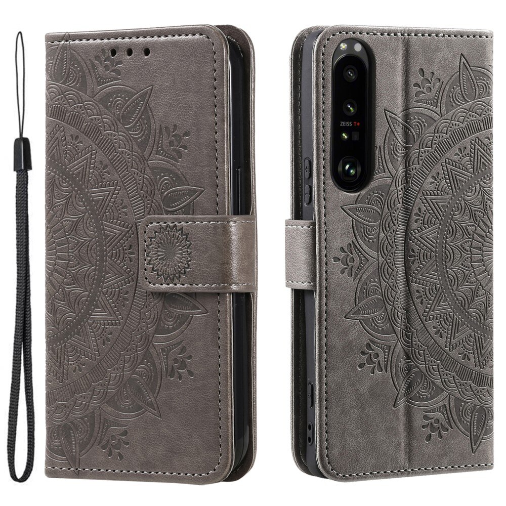 Étui en cuir Mandala Sony Xperia 1 V, gris