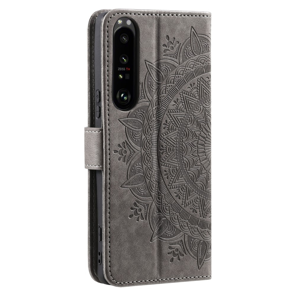 Étui en cuir Mandala Sony Xperia 1 V, gris