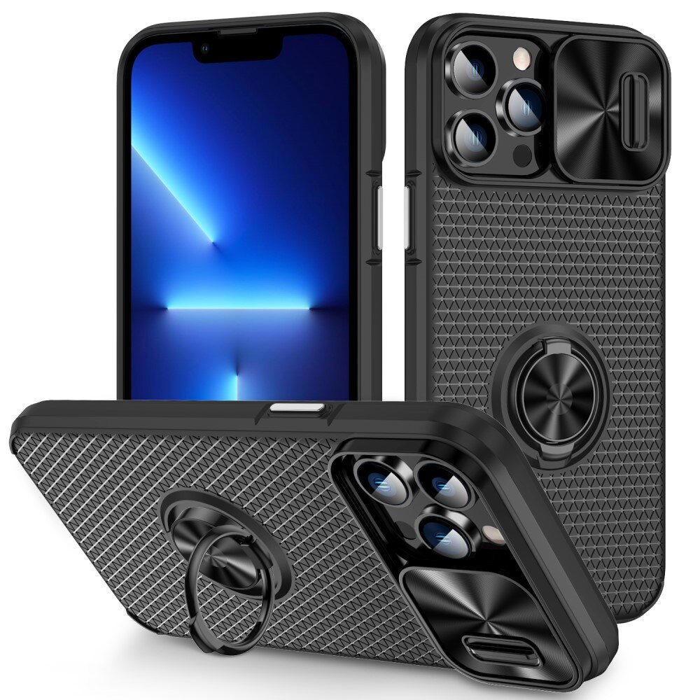 Coque TPU avec protection pour caméra + Ring iPhone 13 Pro Max, noir