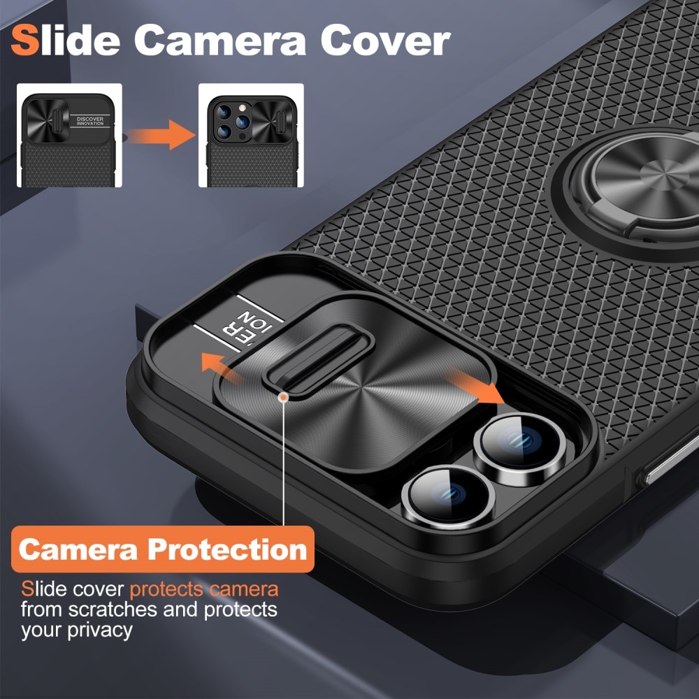 Coque TPU avec protection pour caméra + Ring iPhone 13 Pro Max, noir