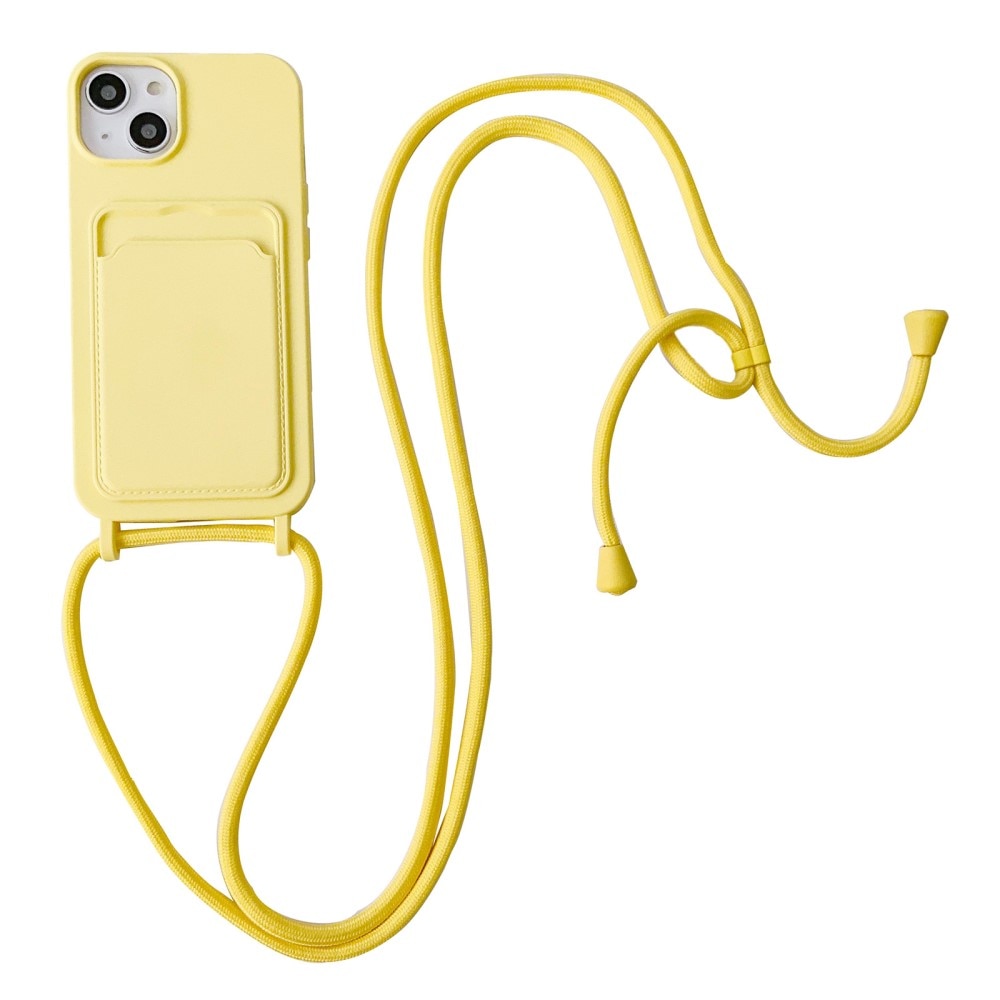 Coque en silicone à cartes + cordon iPhone 14, jaune