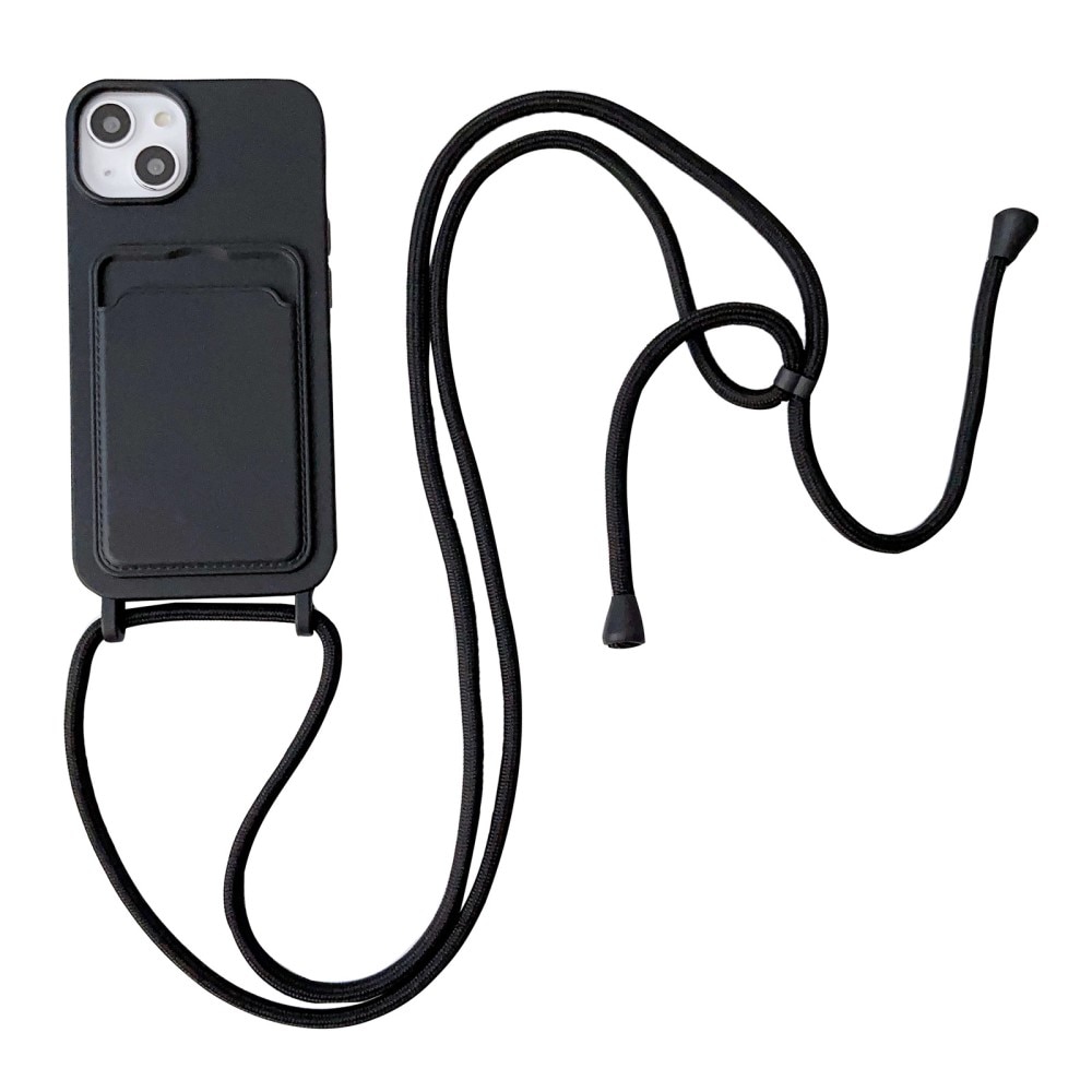 Coque en silicone à cartes + cordon iPhone 14, noir