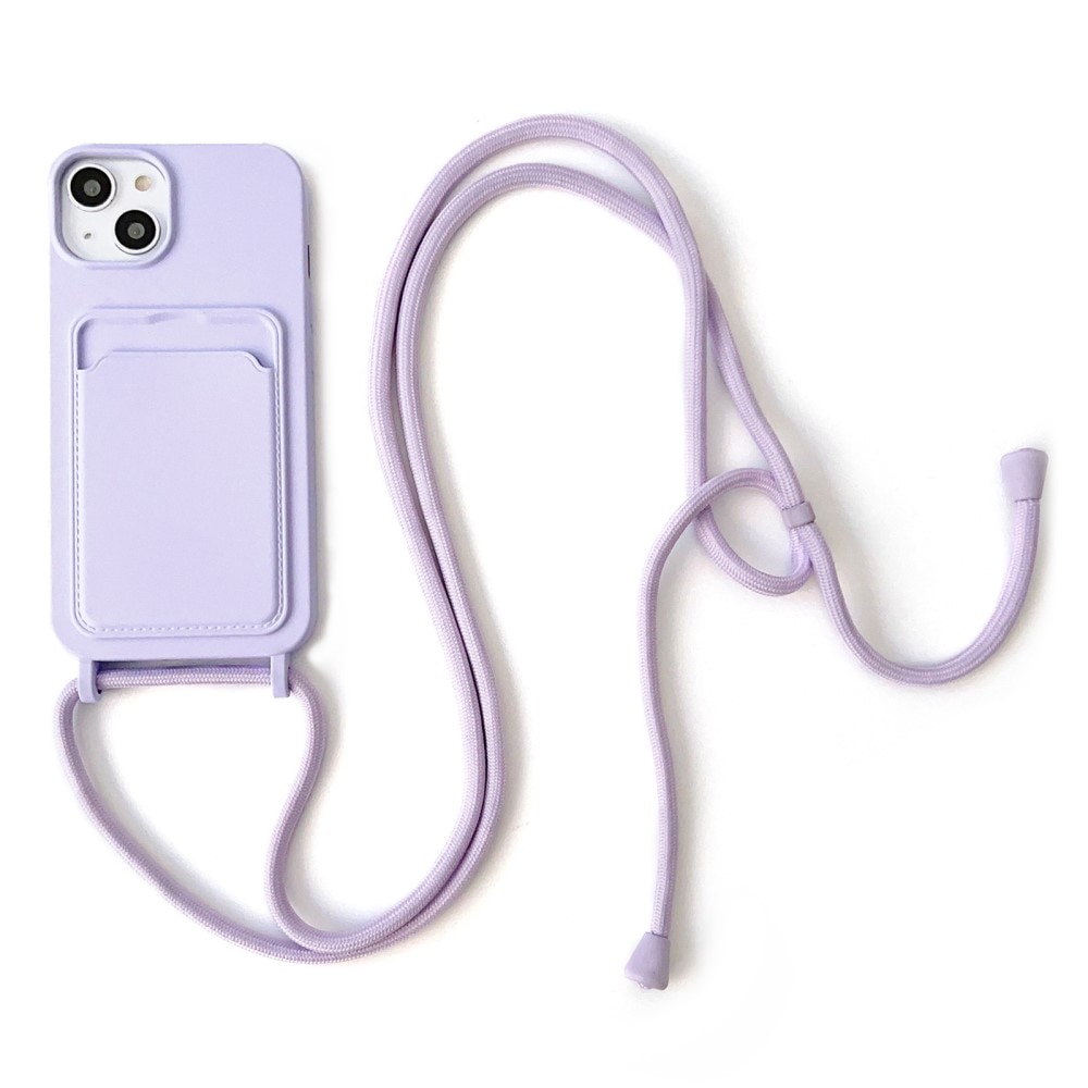 Coque en silicone à cartes + cordon iPhone 14, violet