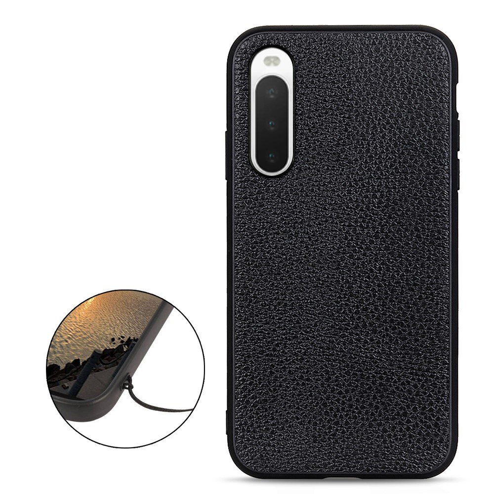 Coque Hybride Cuir veritable Sony Xperia 10 V, noir