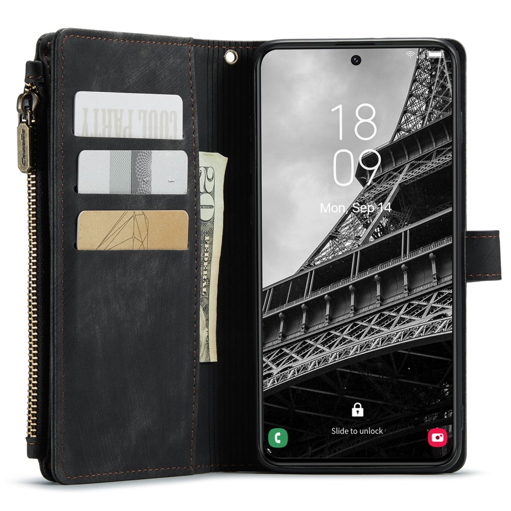 Étui portefeuille à glissière Samsung Galaxy S23, noir