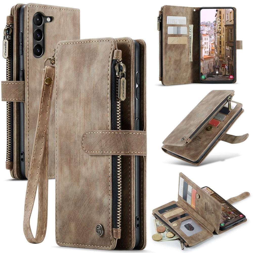 Étui portefeuille à glissière Samsung Galaxy S23, Marron