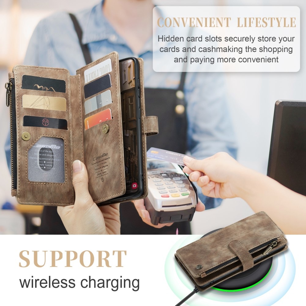 Étui portefeuille à glissière Samsung Galaxy S23 Plus, Marron