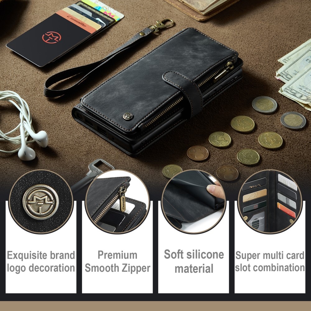 Étui portefeuille à glissière Samsung Galaxy S23 Ultra, noir