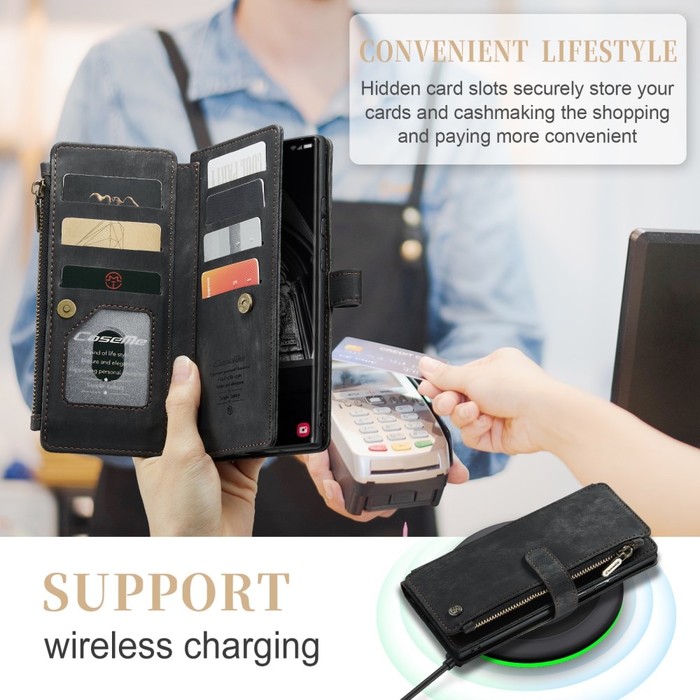 Étui portefeuille à glissière Samsung Galaxy S23 Ultra, Noir