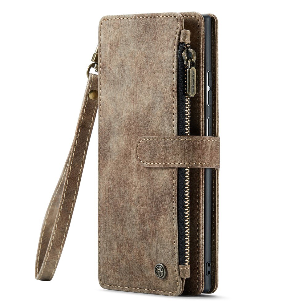 Étui portefeuille à glissière Samsung Galaxy S23 Ultra, Marron
