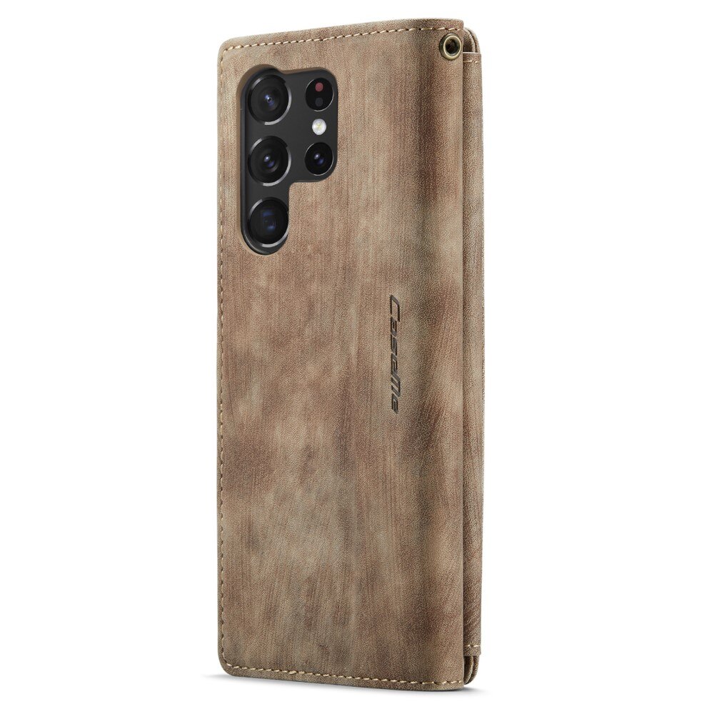 Étui portefeuille à glissière Samsung Galaxy S23 Ultra, Marron