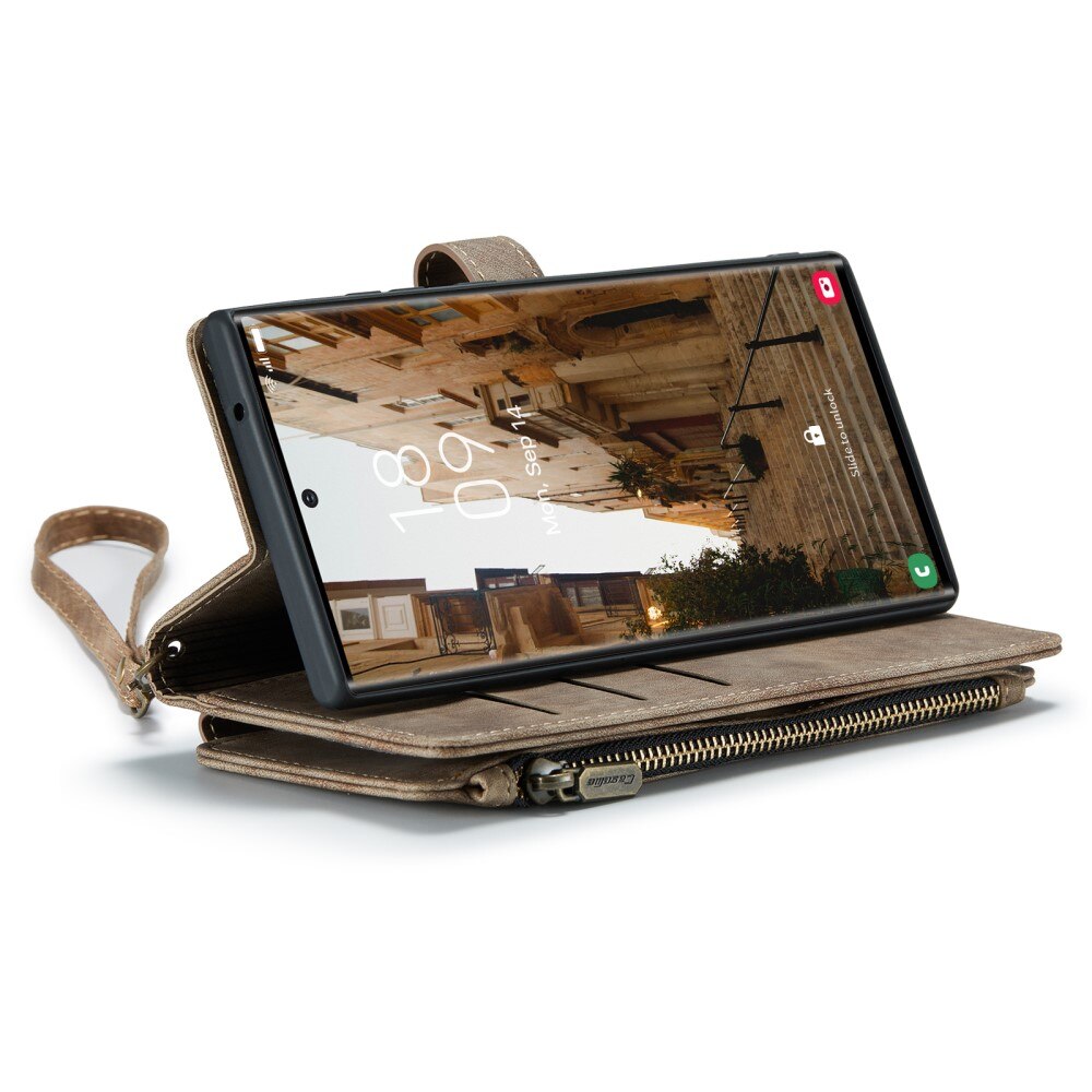 Étui portefeuille à glissière Samsung Galaxy S23 Ultra, Marron