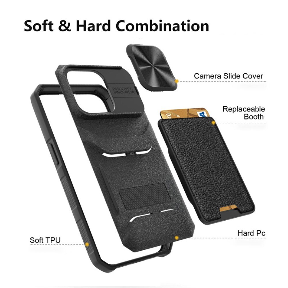 Coque Hybride Protège Caméra+Porte-carte iPhone 14 Pro, noir