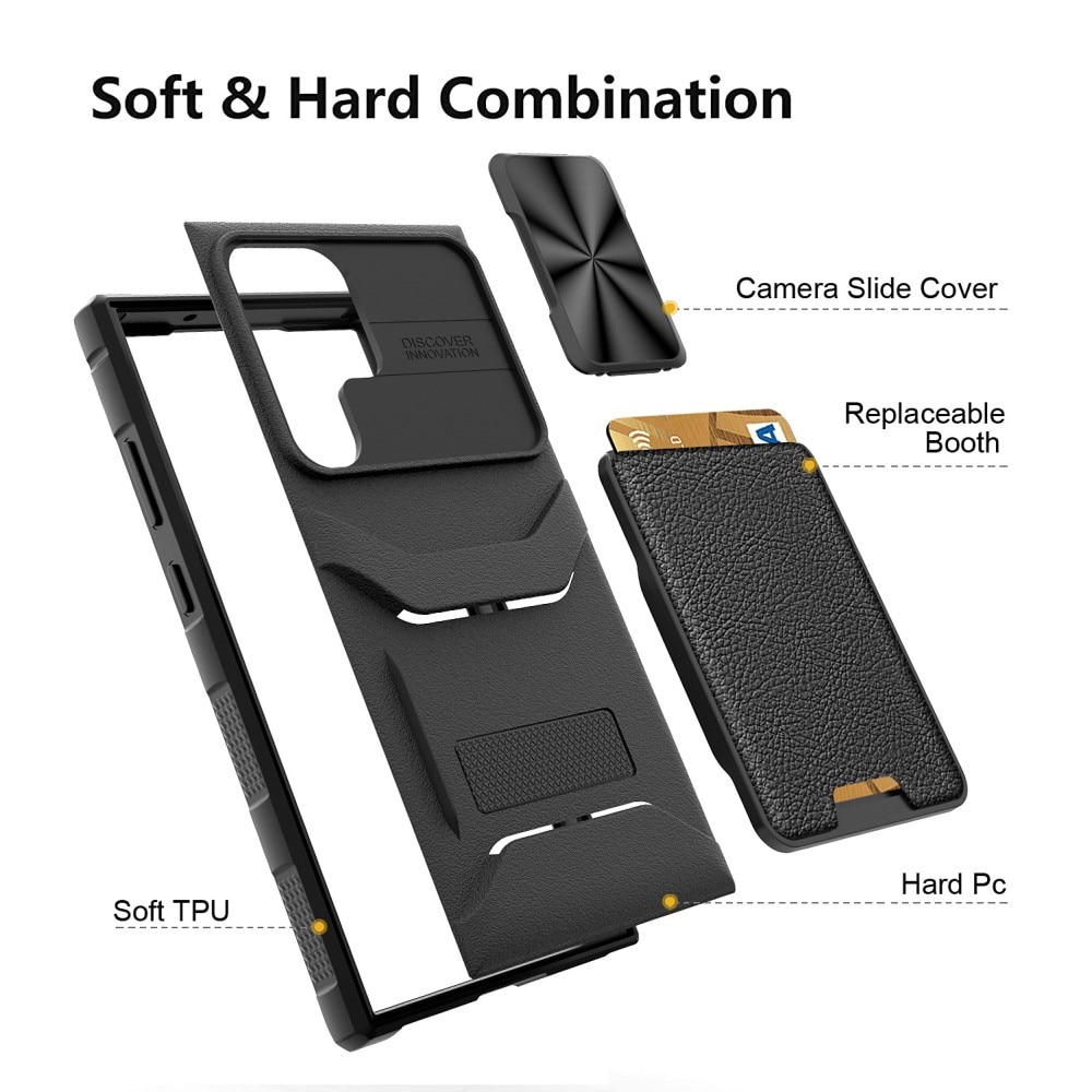 Coque Hybride Protège Caméra+Porte-carte Samsung Galaxy S23 Ultra, noir