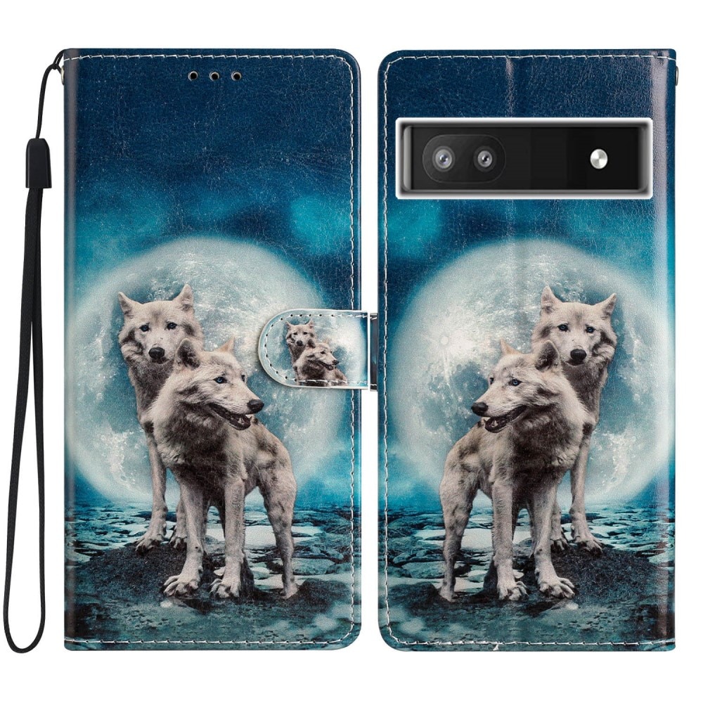 Coque portefeuille Google Pixel 6a, loups