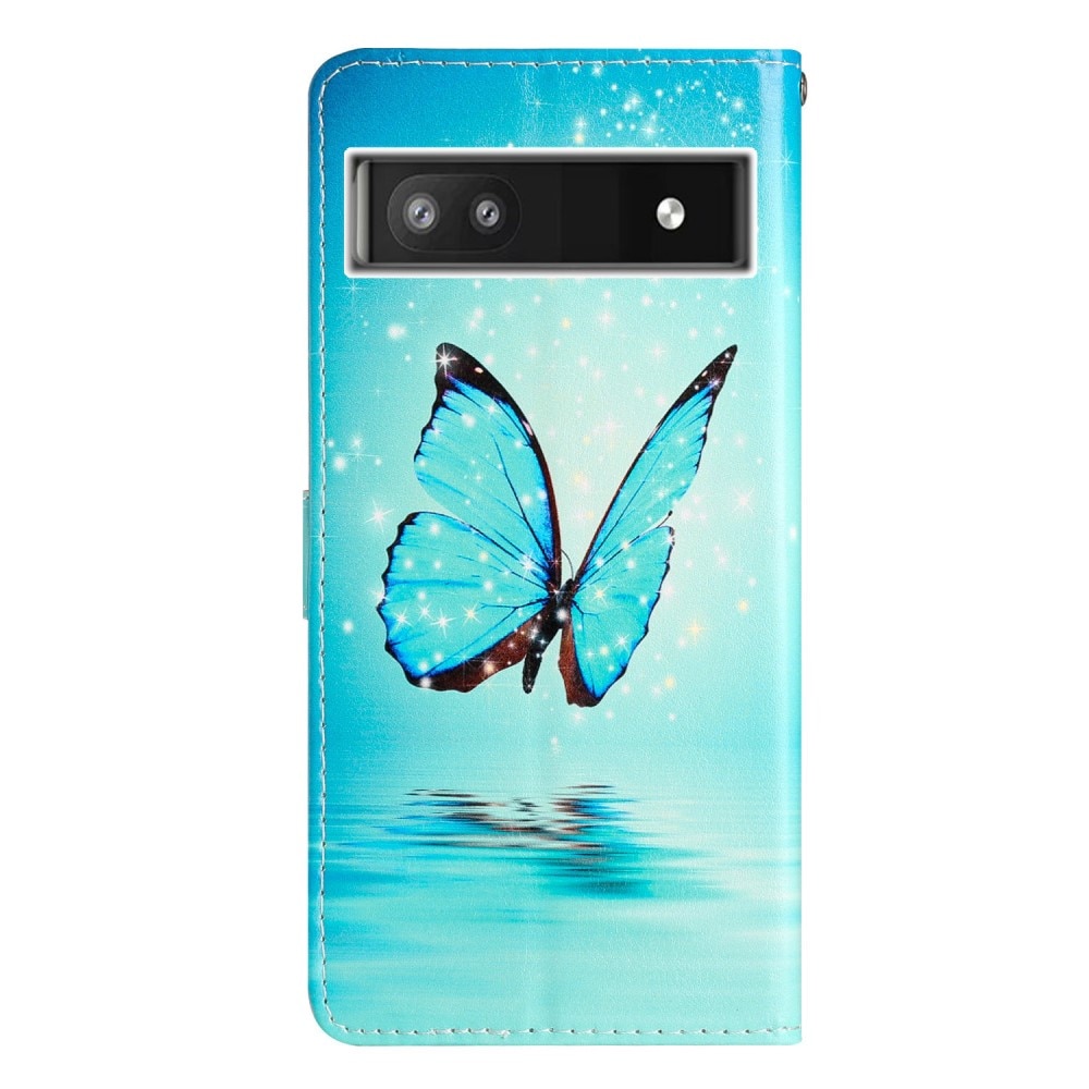 Coque portefeuille Google Pixel 6a, papillons bleus