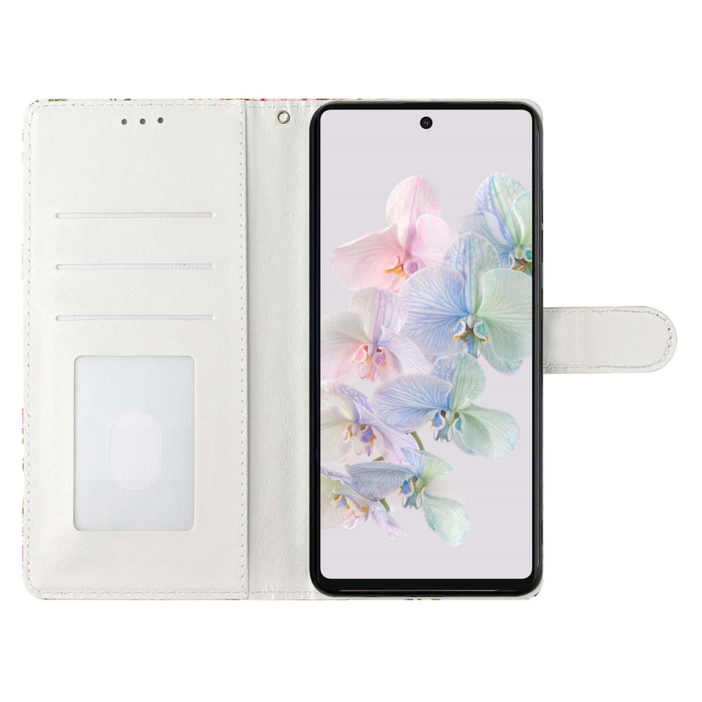 Coque portefeuille Google Pixel 6a, fleurs roses