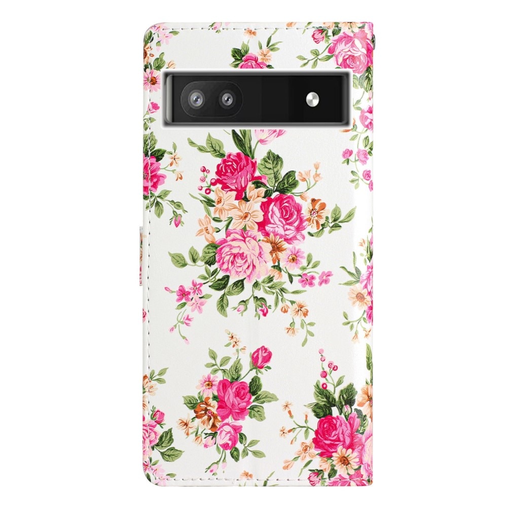 Coque portefeuille Google Pixel 6a, fleurs roses