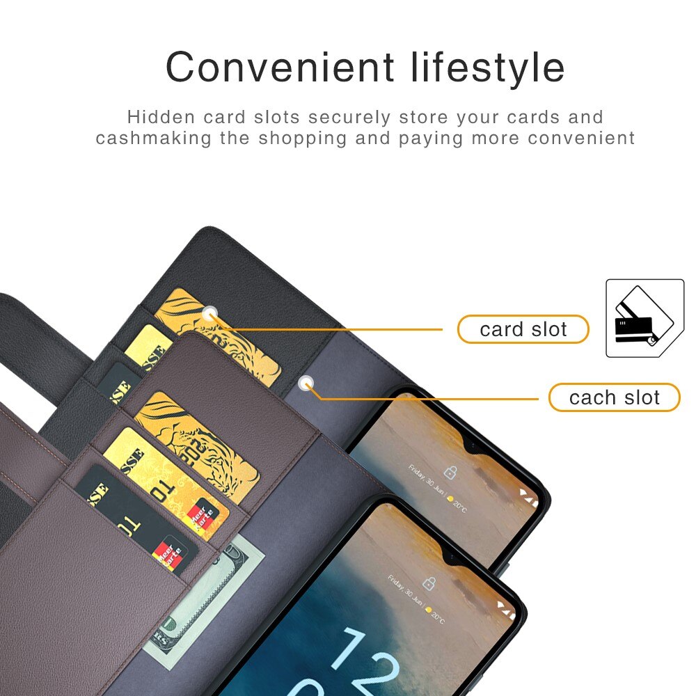 Étui en cuir veritable  Nokia G22, Noir