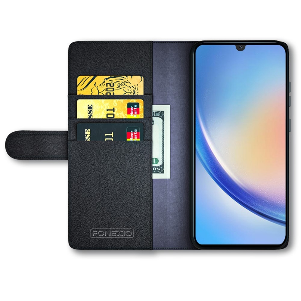Étui en cuir veritable Samsung Galaxy A24, Noir