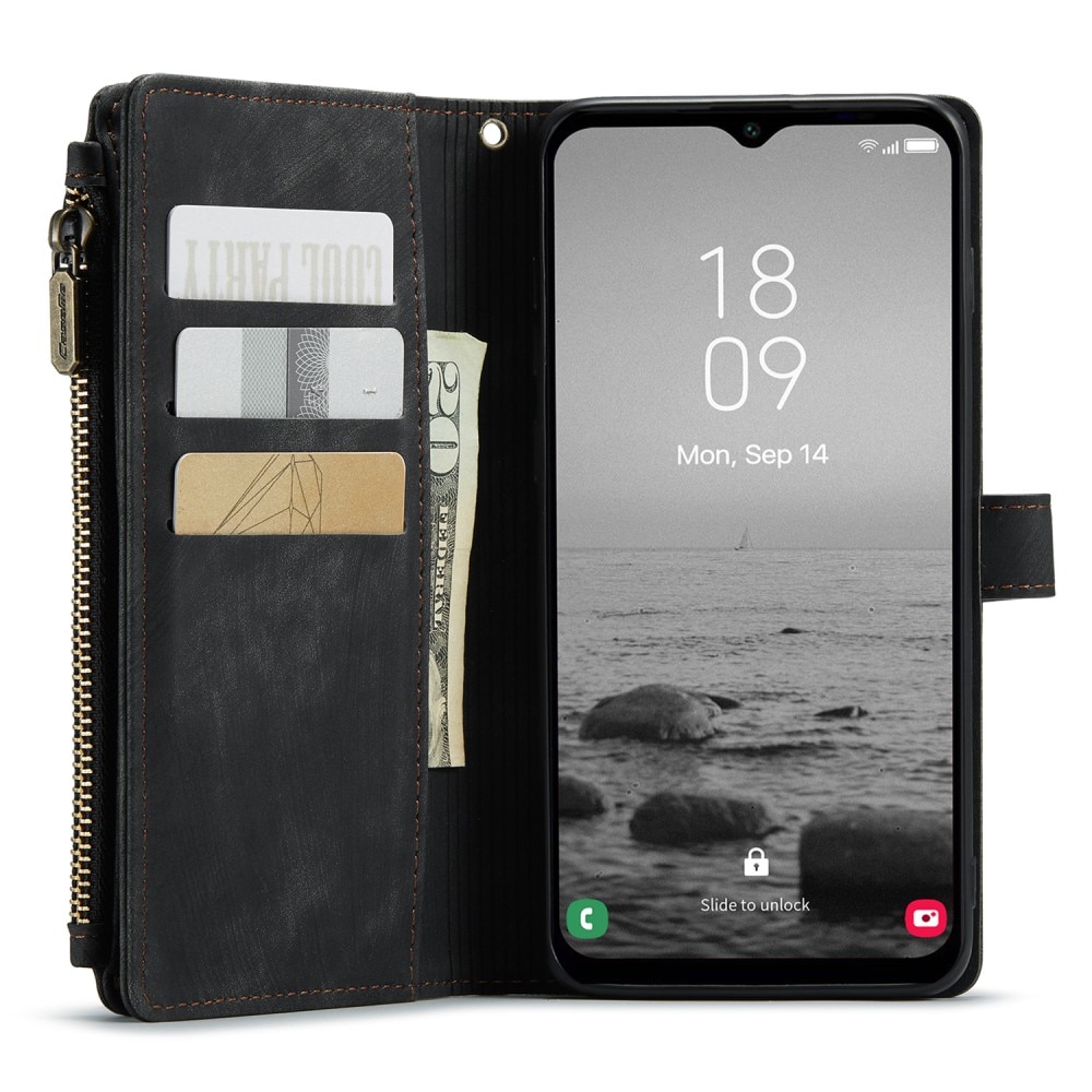 Étui portefeuille à glissière Samsung Galaxy A24, noir