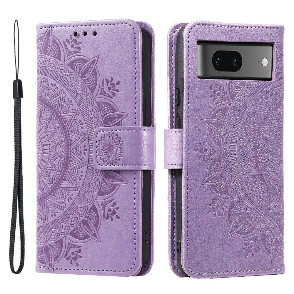 Étui en cuir Mandala Google Pixel 8, violet