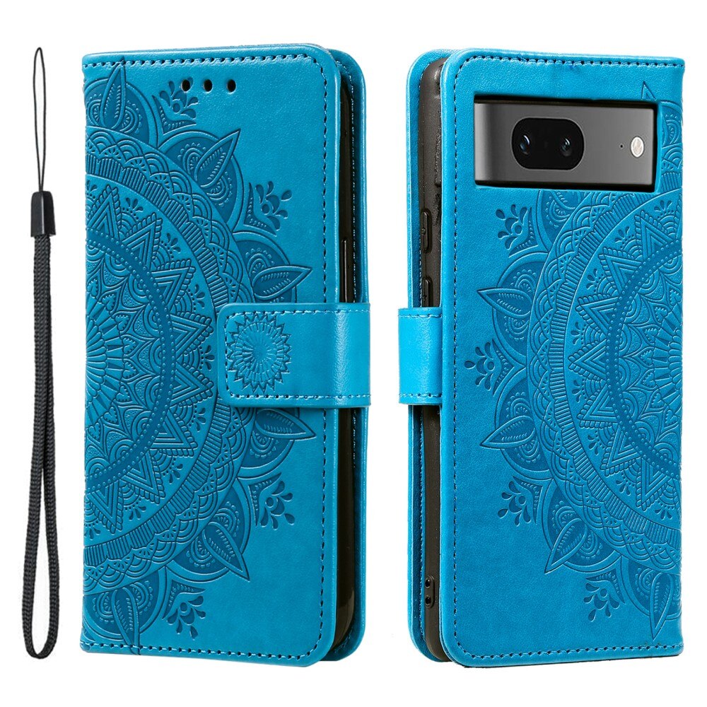 Étui en cuir Mandala Google Pixel 8, bleu