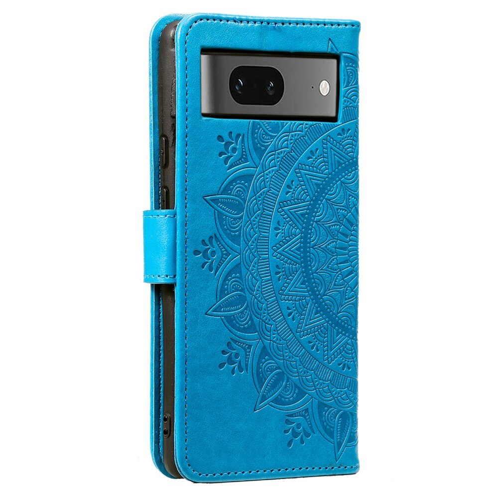 Étui en cuir Mandala Google Pixel 8, bleu