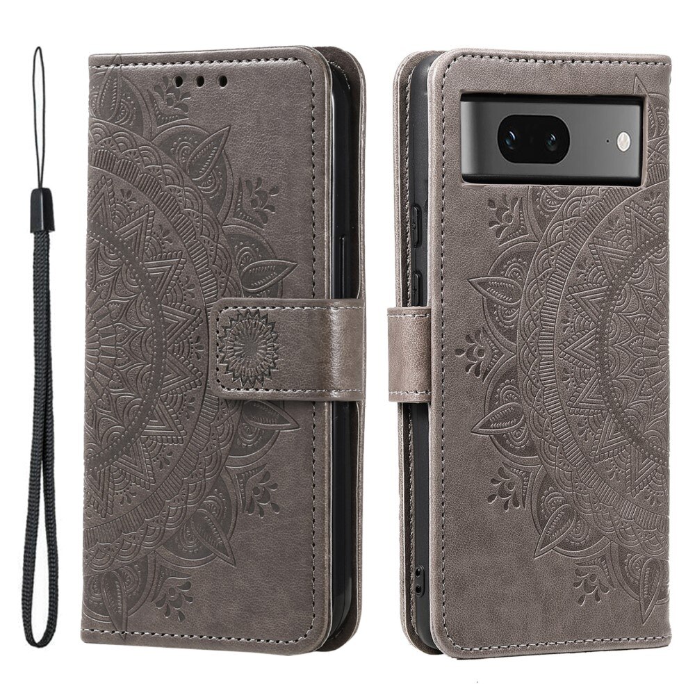 Étui en cuir Mandala Google Pixel 8, gris