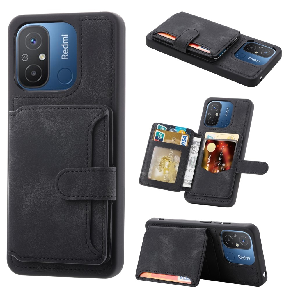 Coque porte-cartes Multi-slot anti-RFID Xiaomi Redmi 12C, noir