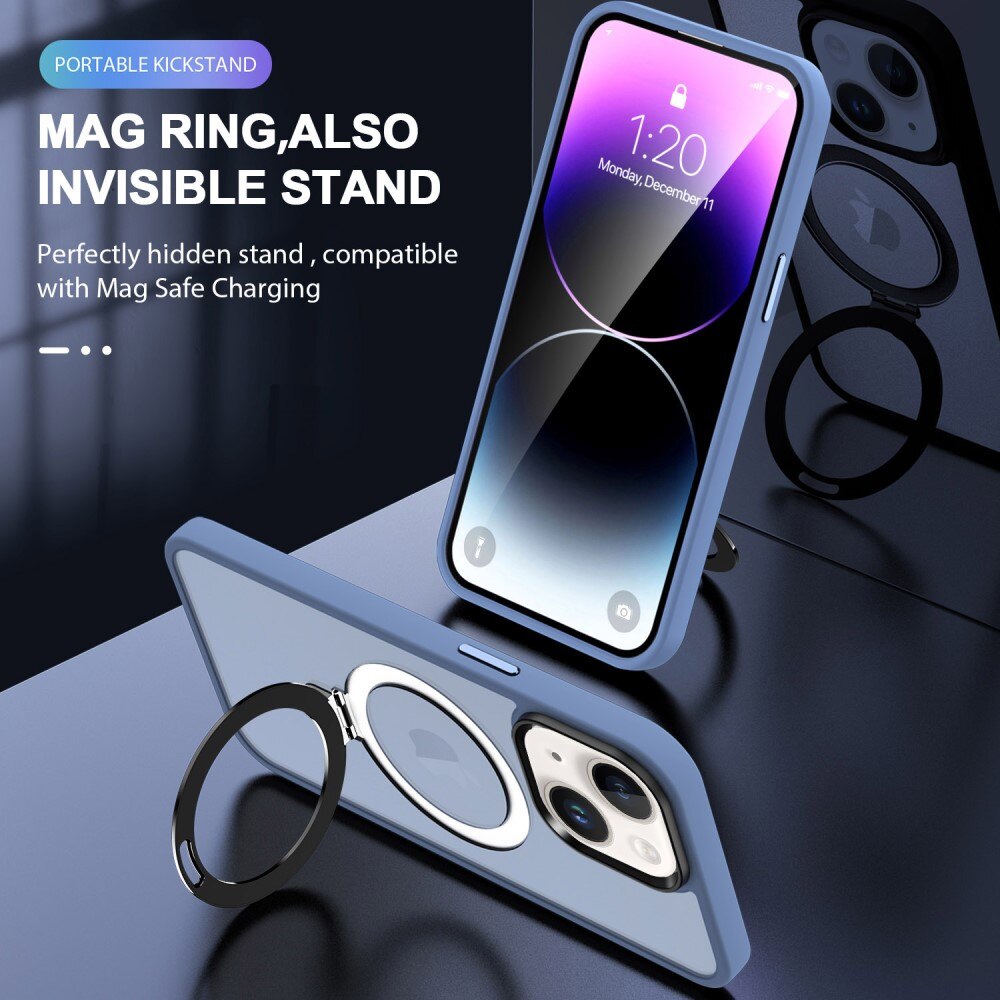 Coque hybride MagSafe Ring iPhone 14, Bleu