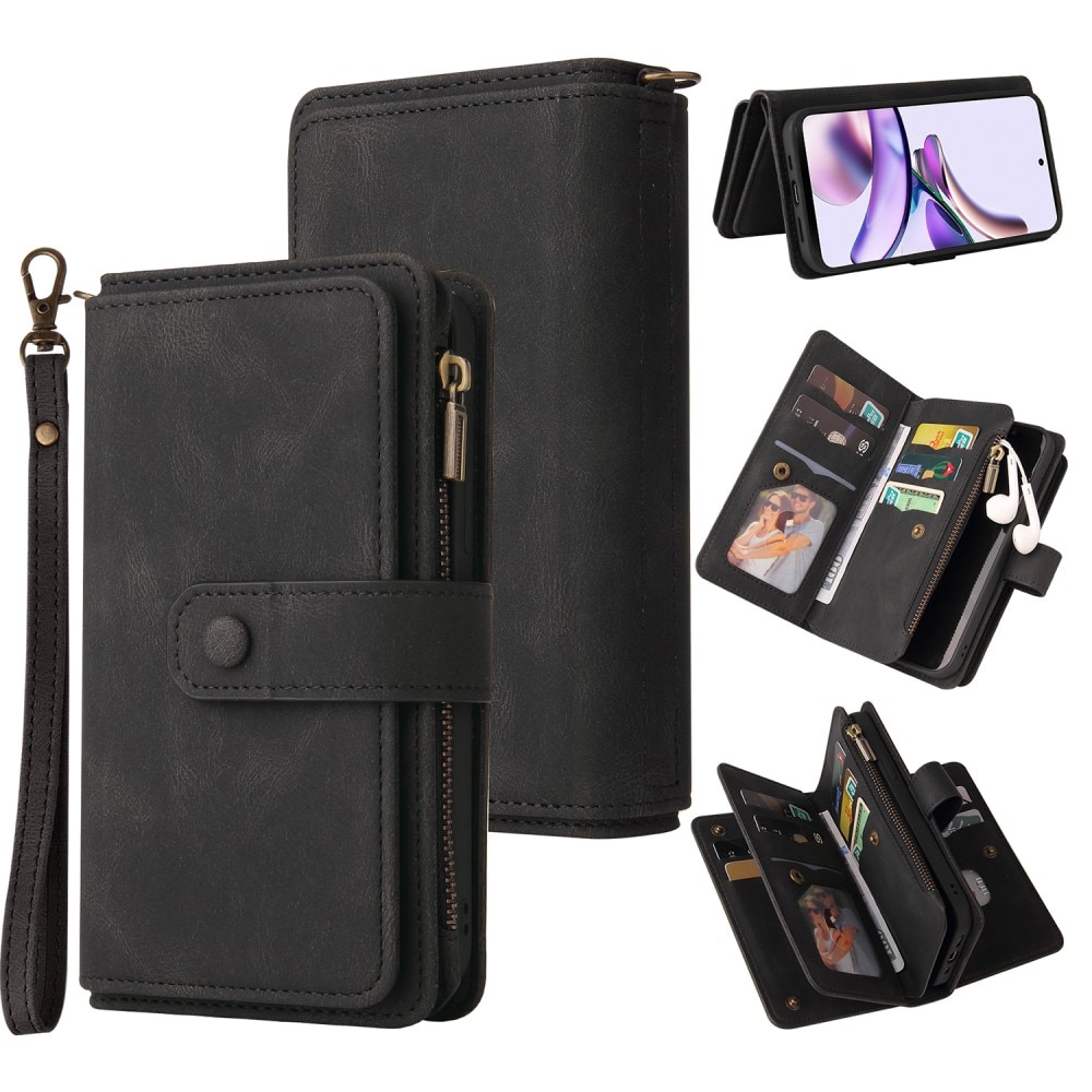 Leather Multi Wallet Motorola Moto G23, noir