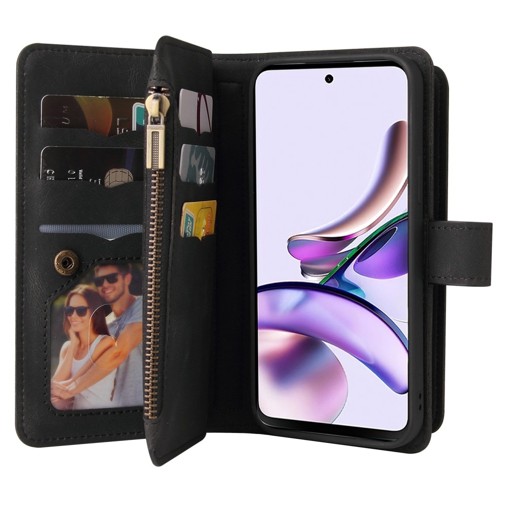 Leather Multi Wallet Motorola Moto G13, noir