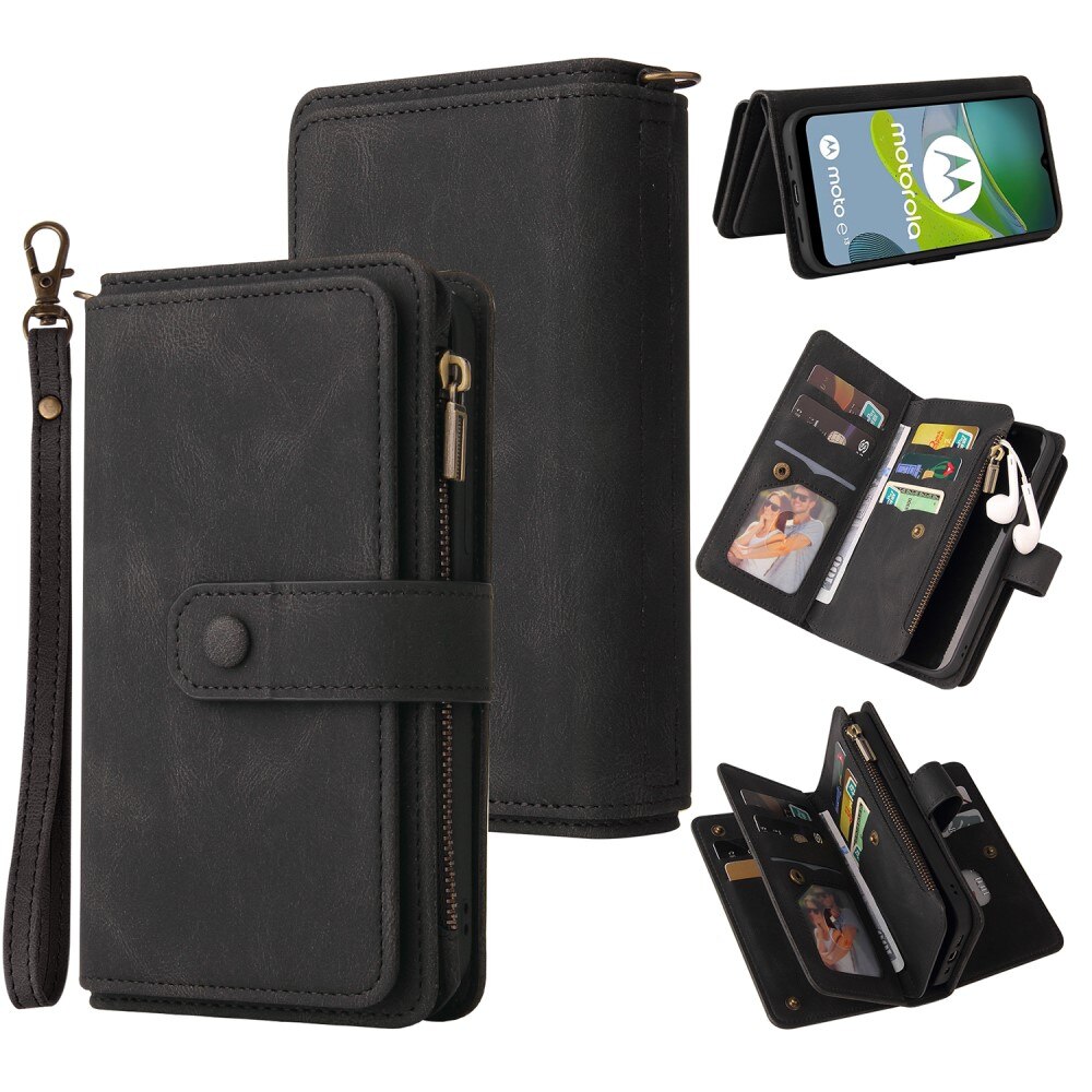 Leather Multi Wallet Motorola Moto E13, noir