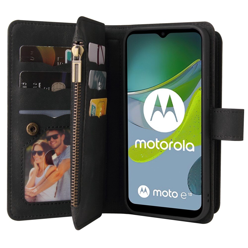 Leather Multi Wallet Motorola Moto E13, noir