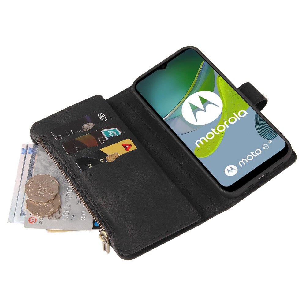 Leather Multi Wallet Motorola Moto E13, noir