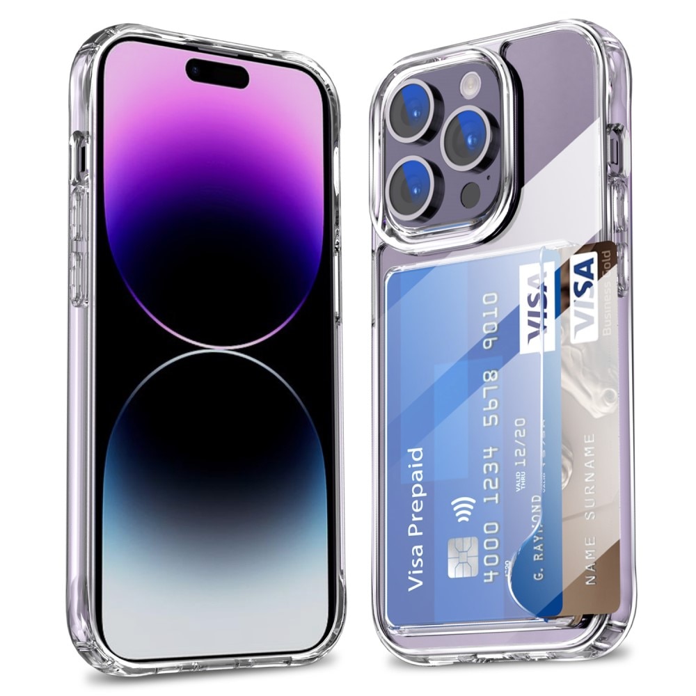 Coque hybride à cartes iPhone 14 Pro, Transparent