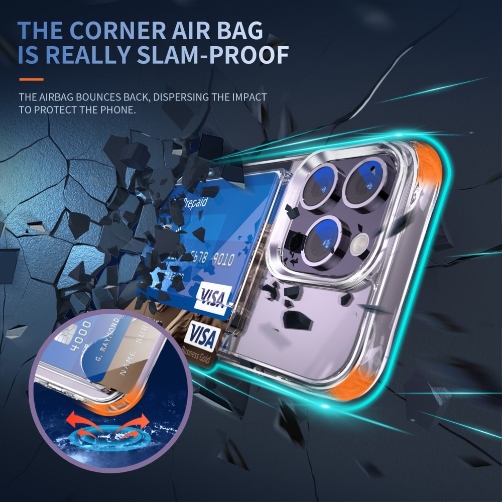 Coque hybride à cartes iPhone 14 Pro, Transparent
