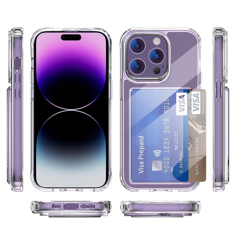 Coque hybride à cartes iPhone 14 Pro, Transparent
