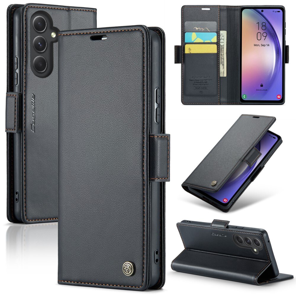 Étui portefeuille mince anti-RFID Samsung Galaxy A54, Noir