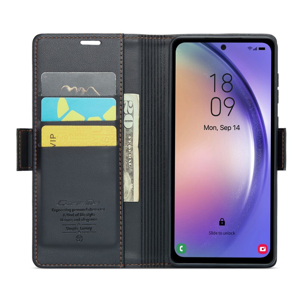 Étui portefeuille mince anti-RFID Samsung Galaxy A54, noir