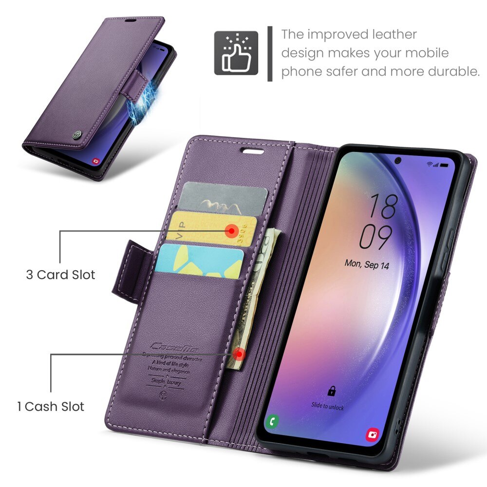 Étui portefeuille mince anti-RFID Samsung Galaxy A54, violet