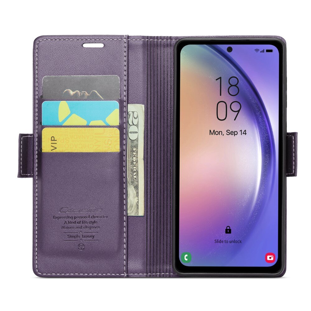 Étui portefeuille mince anti-RFID Samsung Galaxy A54, violet