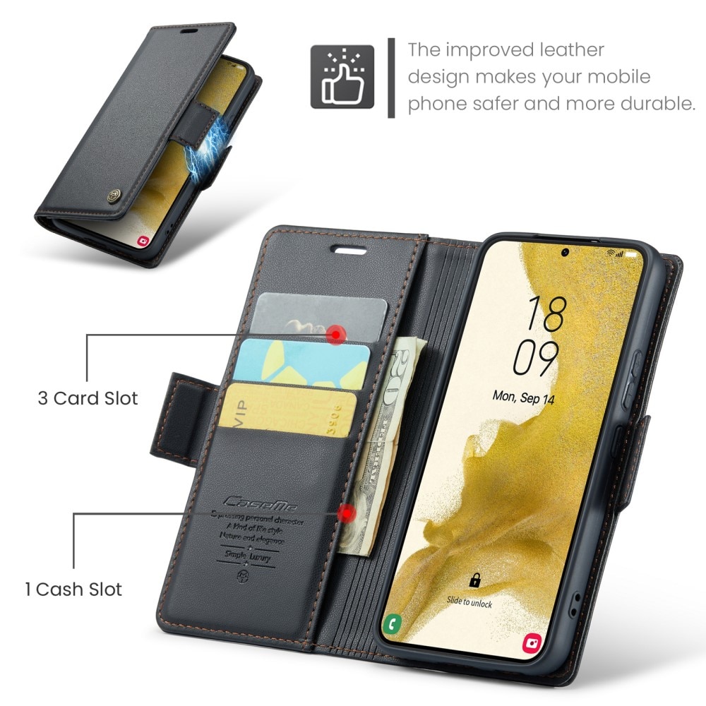 Étui portefeuille mince anti-RFID Samsung Galaxy S22 Plus, Noir