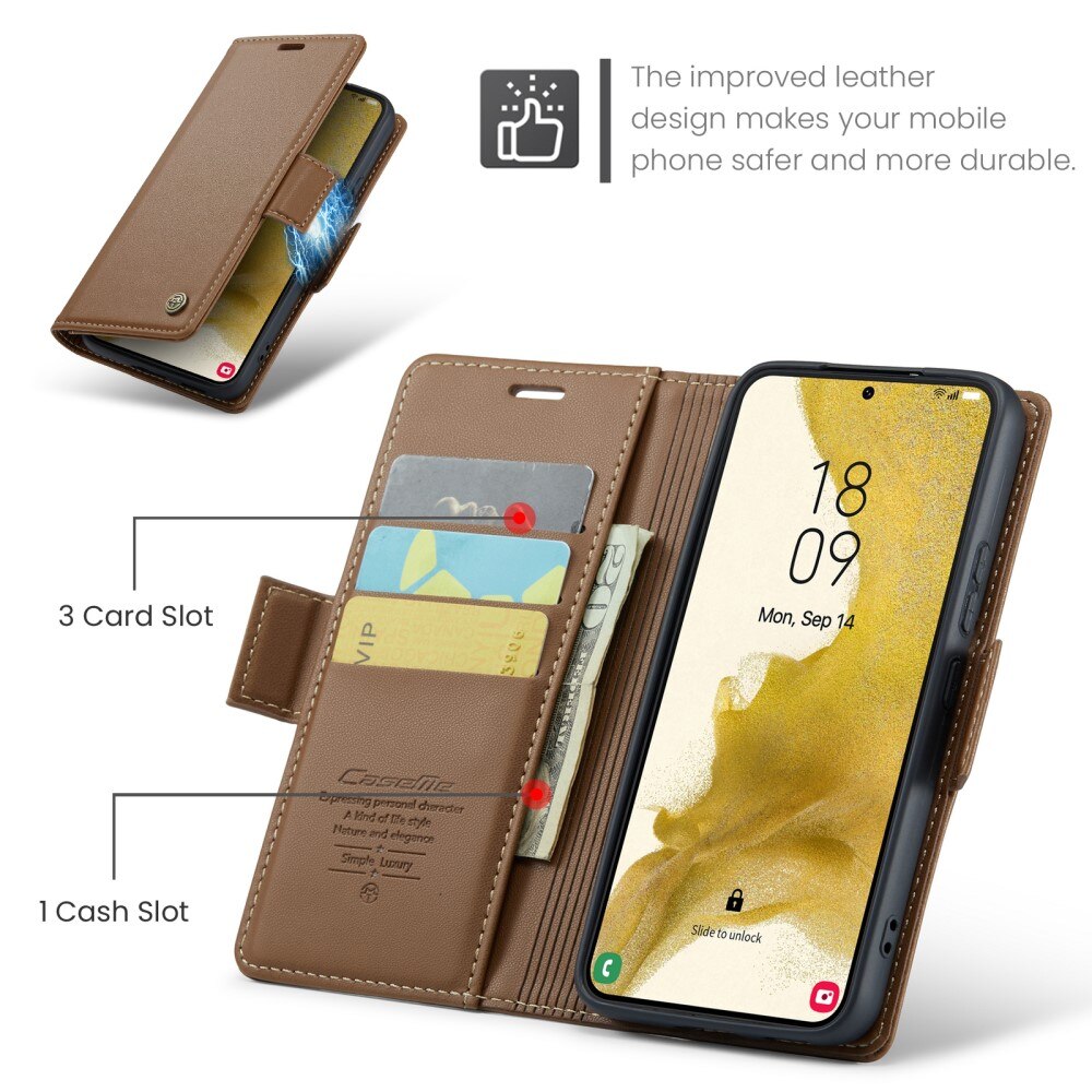 Étui portefeuille mince anti-RFID Samsung Galaxy S22, Marron