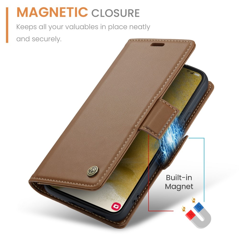 Étui portefeuille mince anti-RFID Samsung Galaxy S22, Marron